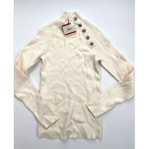 Anne Klein Sweater Top XS White Mock Buttons‎